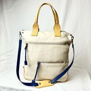 Anthropologie 2-Way Bag Schuler & Sons Cream & Navy Pebbled Leather